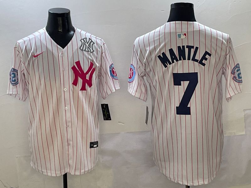 Men New York Yankees #7 Mantle White Stripe Jointly Name Nike 2025 MLB Jersey style 6->new york yankees->MLB Jersey
